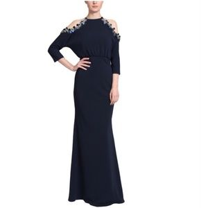 Badgley Mischka Navy Blue Cold Shoulder Dress